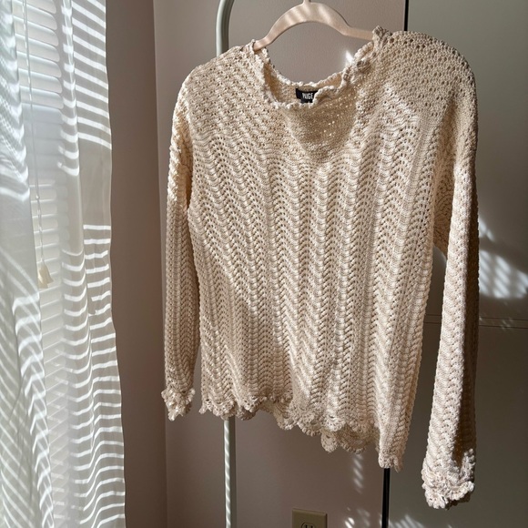 Paige Cream Cable Knit Sweater Size Small Boat Neck Cropped Drop Shoulder - Picture 2 of 5